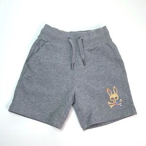 Psycho Bunny Kids Jogger Shorts Gray Bunny Logo Drawstring Pockets Size 4/XXS